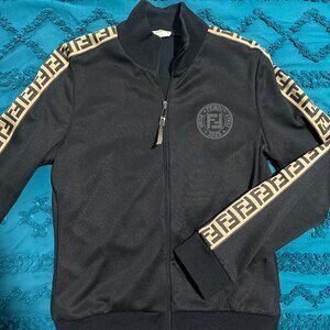 Fendi Black Logo Letter Zipper Jacket